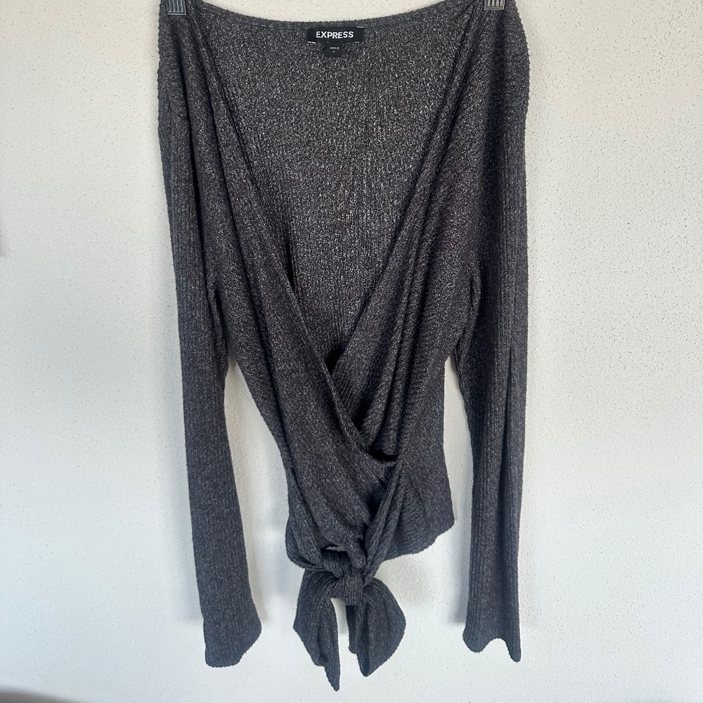 Express Ribbed Wrap Tie Front Top – Size Large